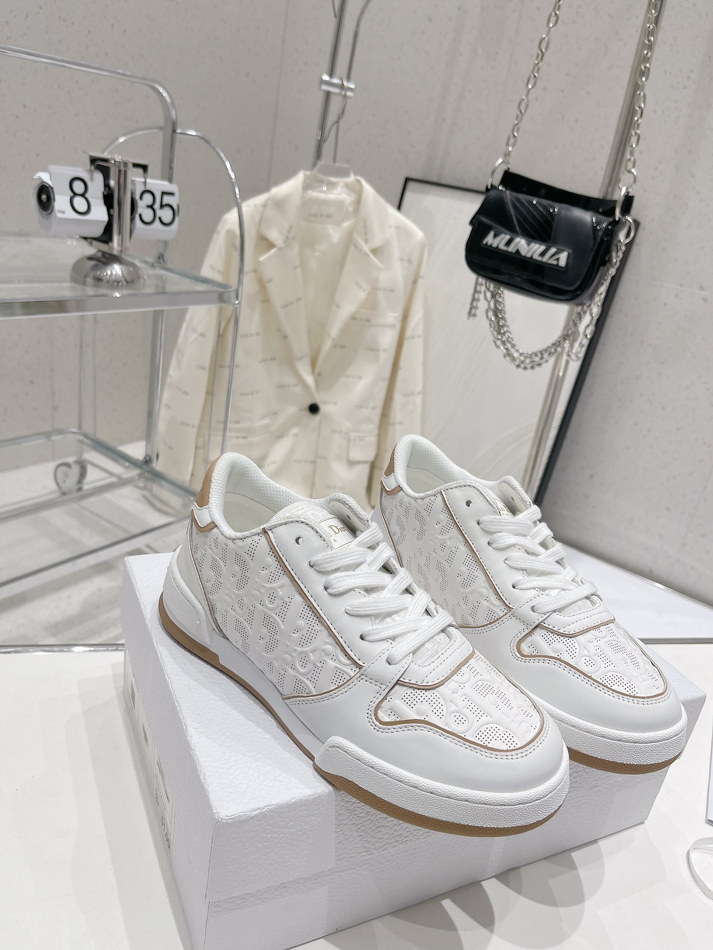 Dior Skateboard Shoes Sneakers White Openwork Women Cowhide TPU Oblique Casual