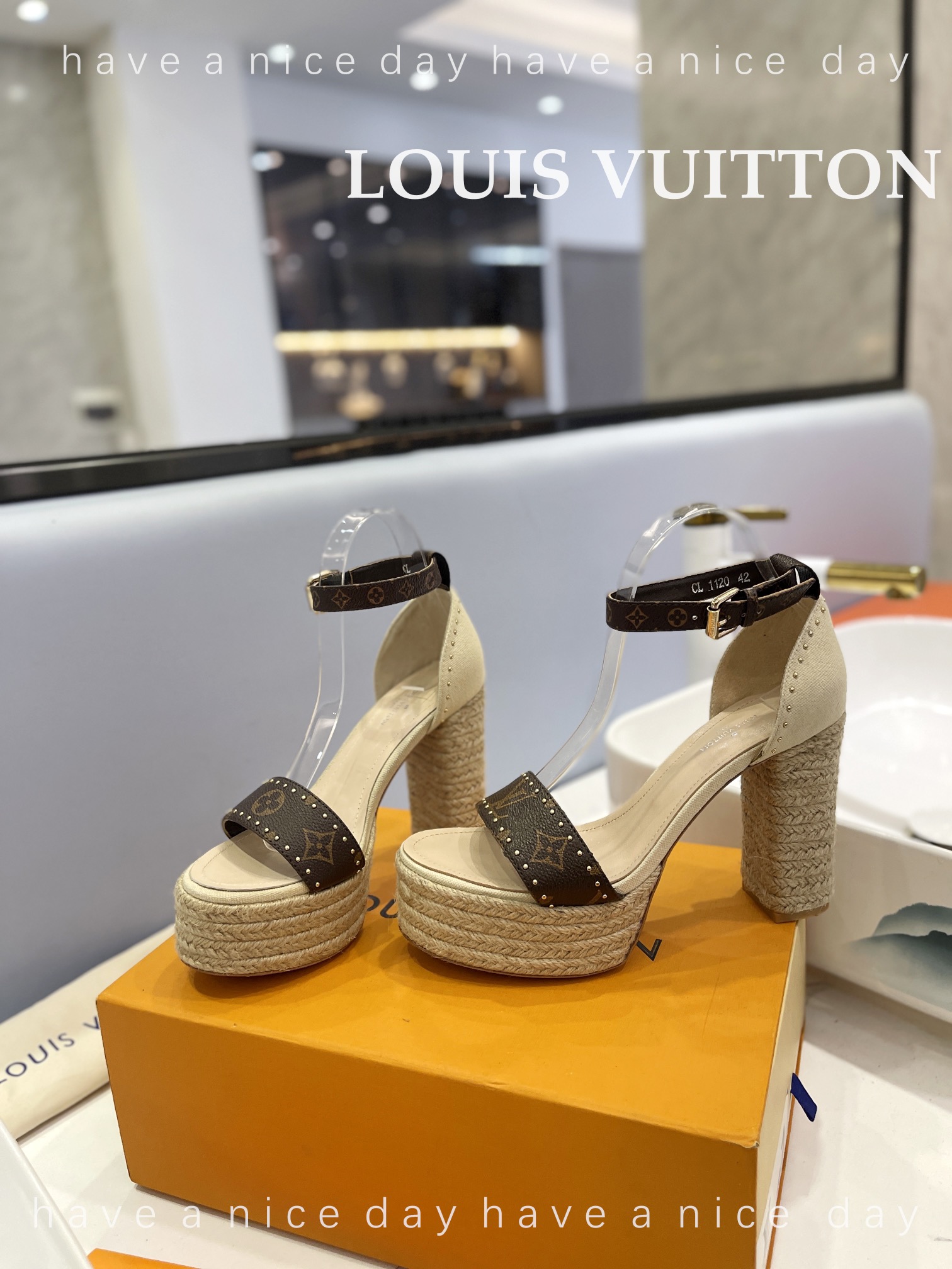 Louis Vuitton Chaussures Escarpins À Talons Hauts Sandales Toile Genuine Leather Corde de chanvre Peau mouton