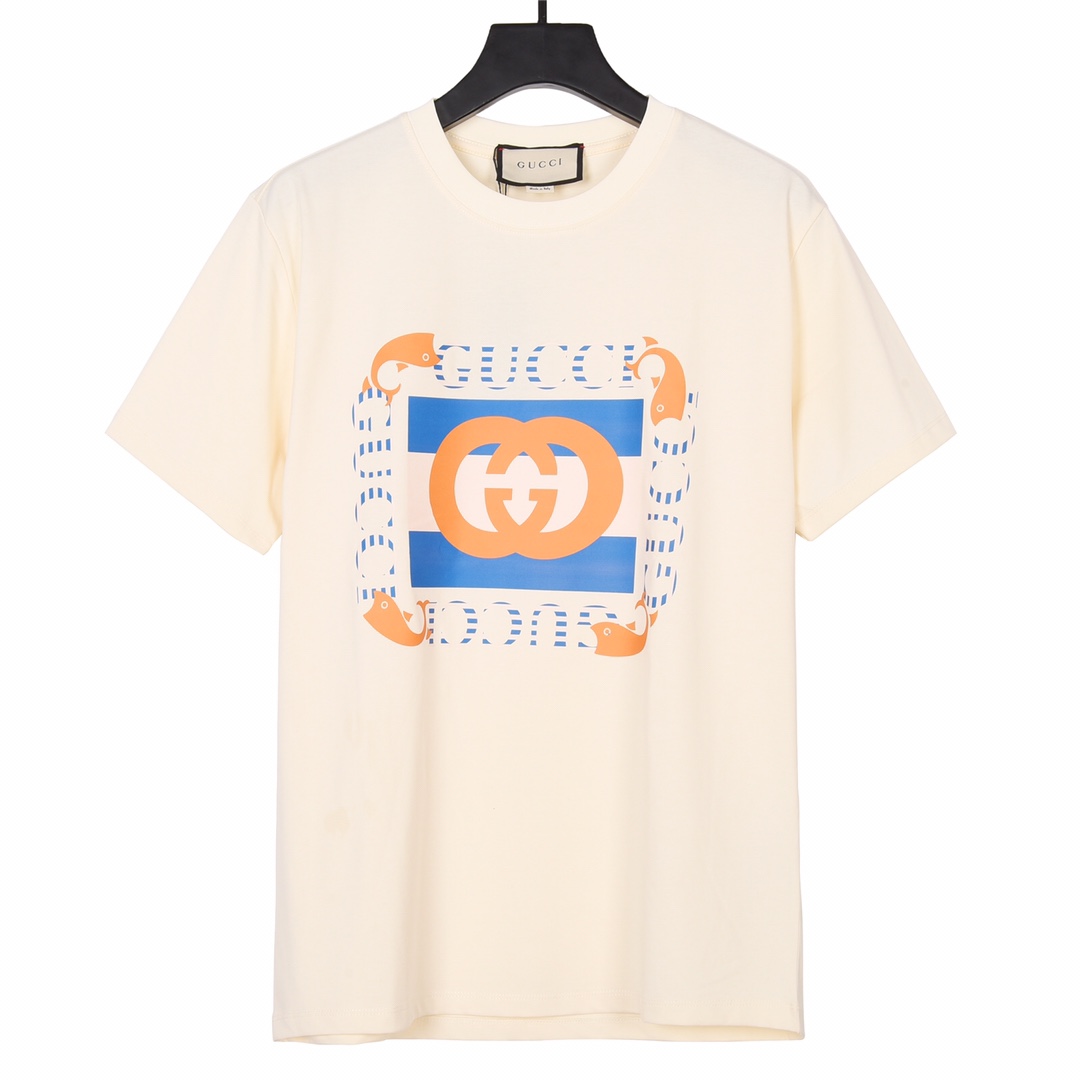 上新170 GUCCI 古驰 23Fw春夏新款鲸鱼双G印花短袖