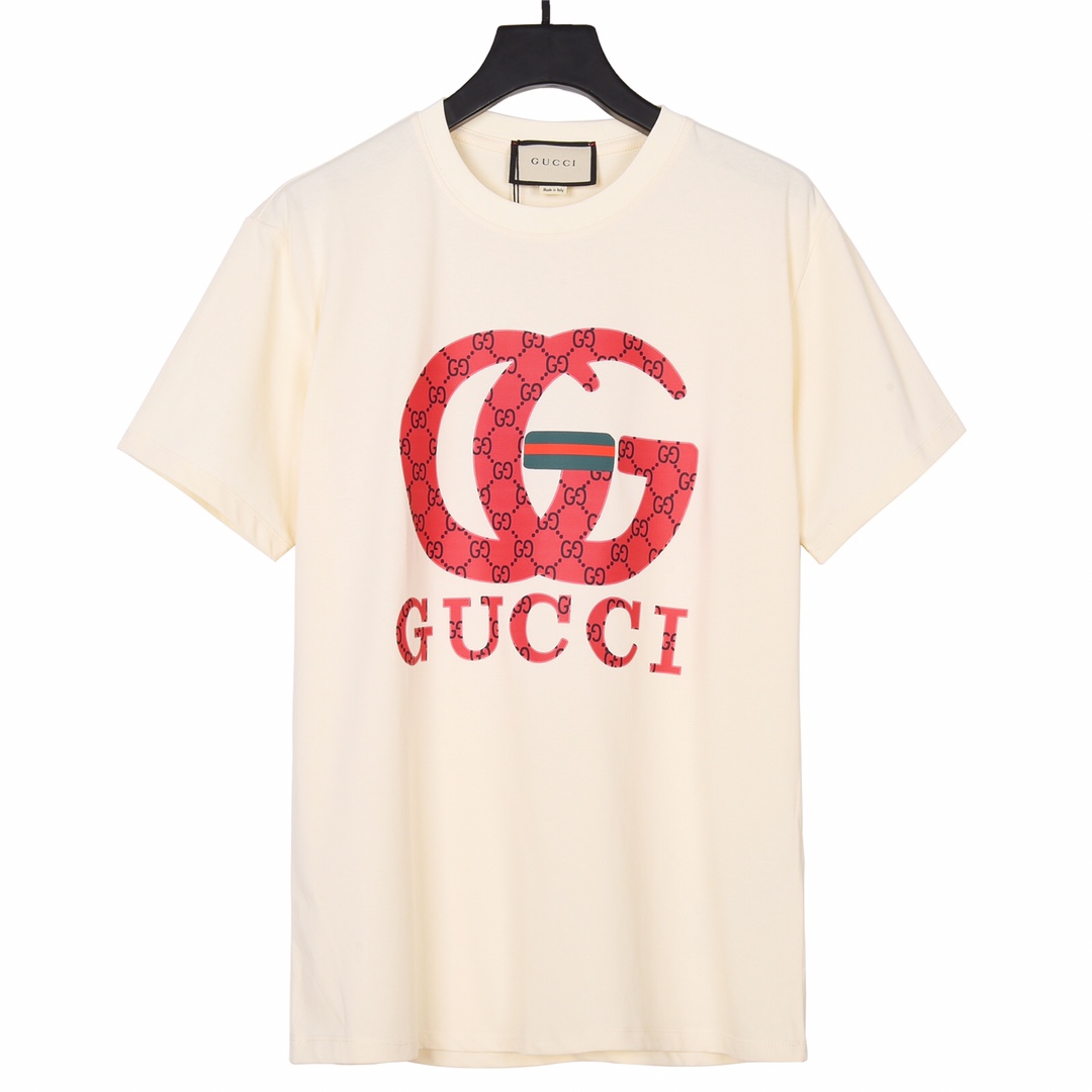 160 GUCCI 古驰 23Fw春夏最新双G粉色双G字母印花短袖