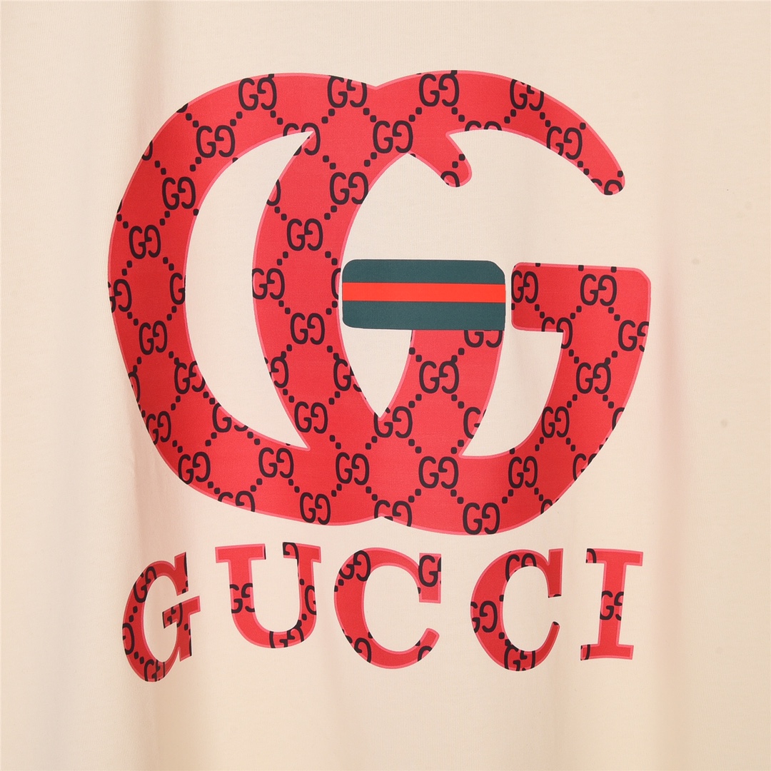 160 GUCCI 古驰 23Fw春夏最新双G粉色双G字母印花短袖