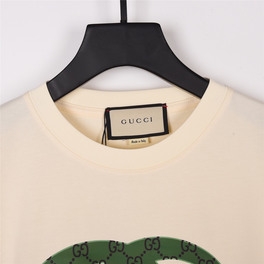 上新170 GUCCI 古驰 23Fw春夏最新双G绿色双G字母印花短袖