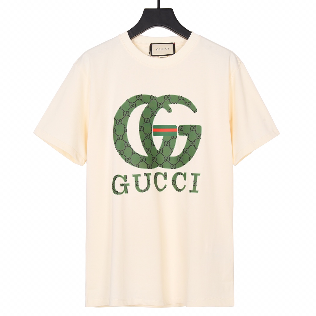 上新170 GUCCI 古驰 23Fw春夏最新双G绿色双G字母印花短袖