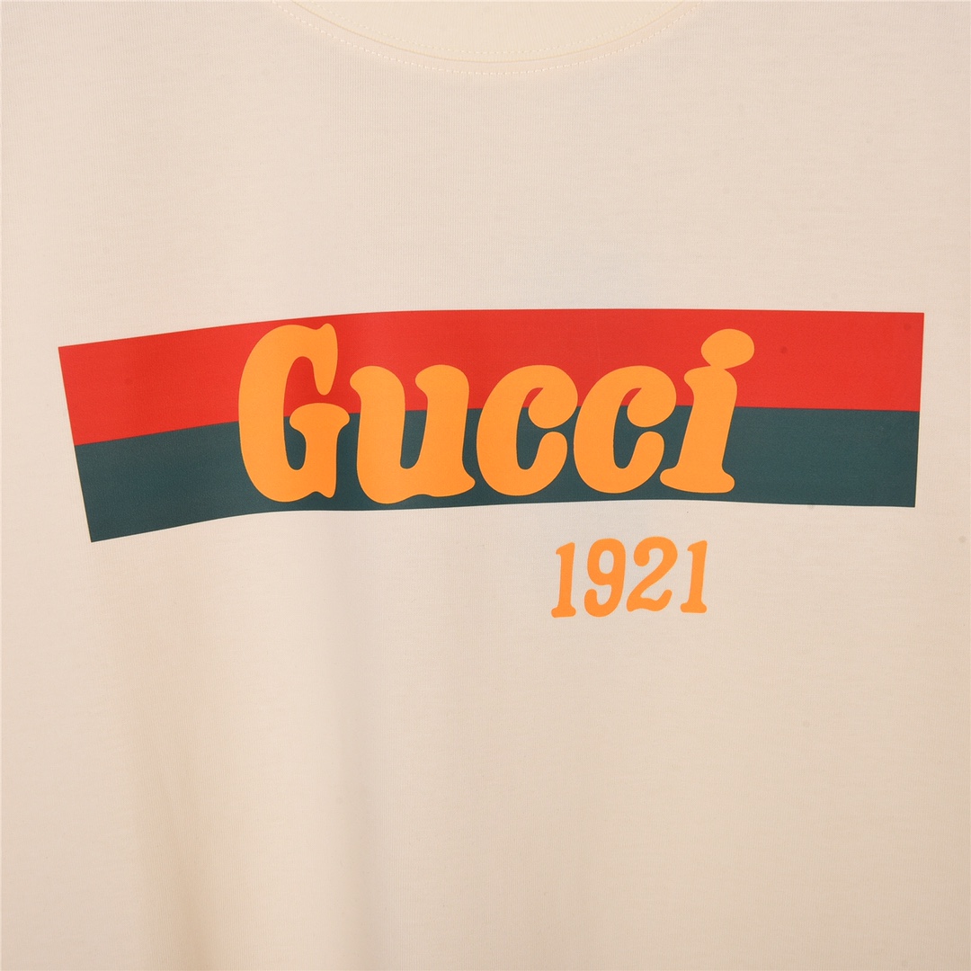 上新170 GUCCI 古驰 23Fw春夏最新1921红绿腰带印花短袖
