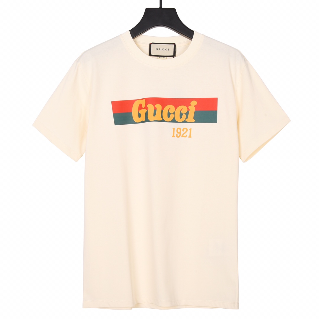 上新170 GUCCI 古驰 23Fw春夏最新1921红绿腰带印花短袖