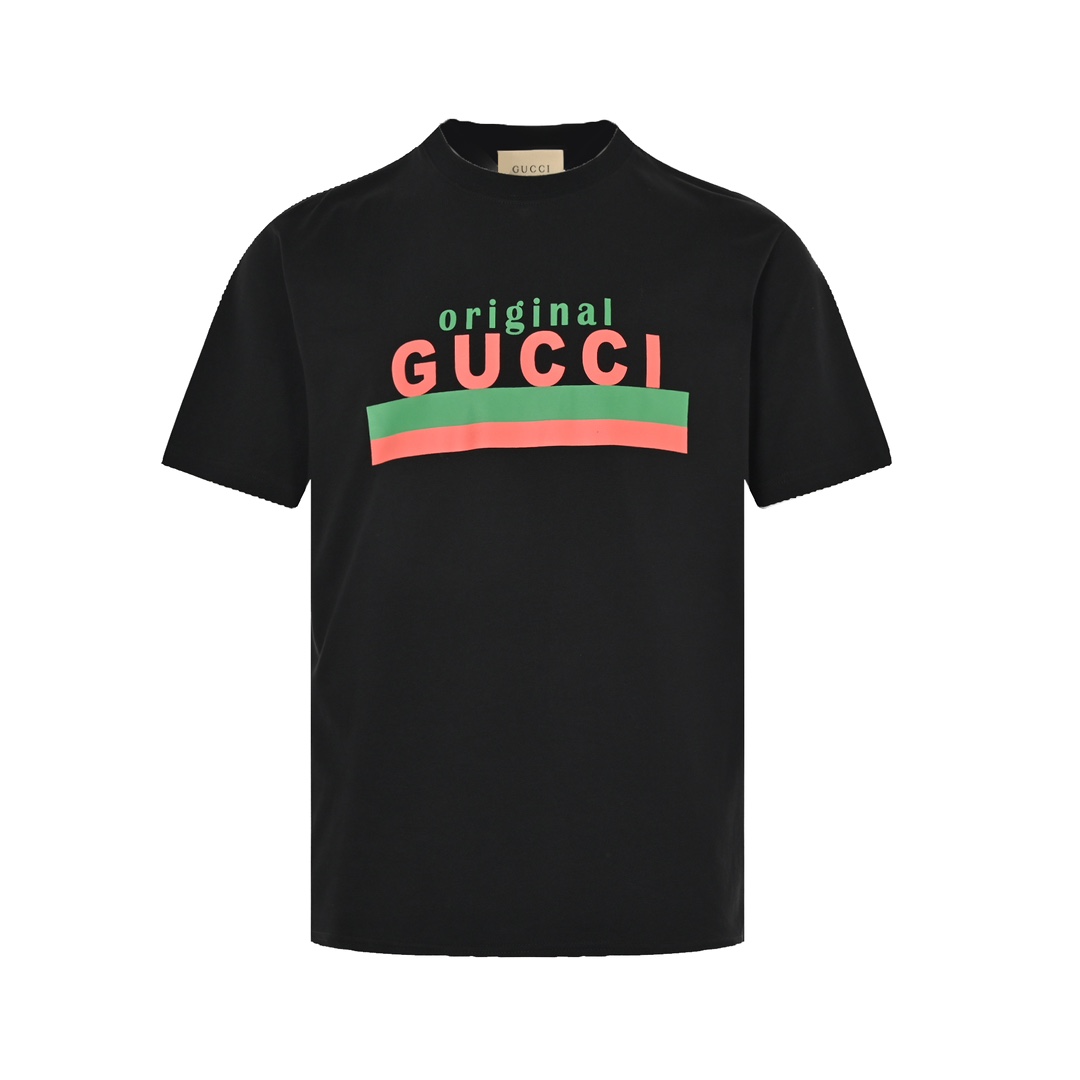 Idealna jakość
 Gucci Odzież T-Shirt Zielony Czerwony Drukowanie Unisex Bawełna podwójna przędza Dzianiny Krótki rękaw