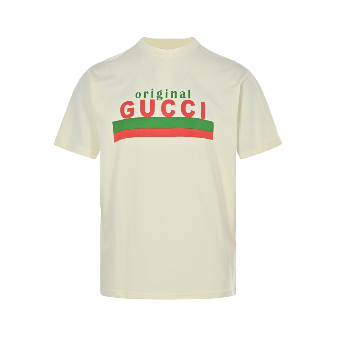 Gucci Odzież T-Shirt Zielony Czerwony Drukowanie Unisex Bawełna podwójna przędza Dzianiny Krótki rękaw