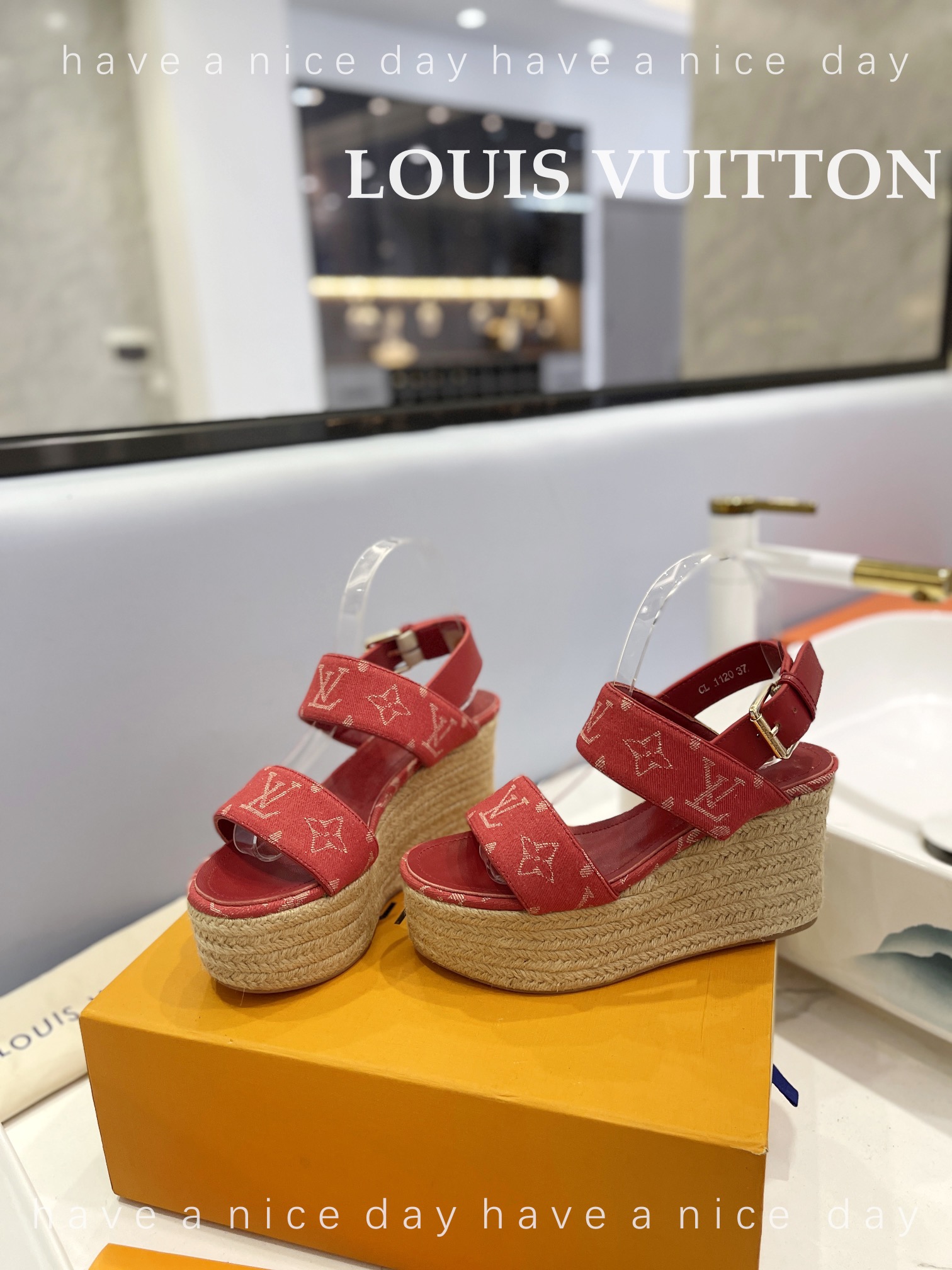 Réplique AAA + Designer
 Louis Vuitton Chaussures Sandales Broderie de fleurs Toile Tissu coton bleu Corde chanvre Peau mouton