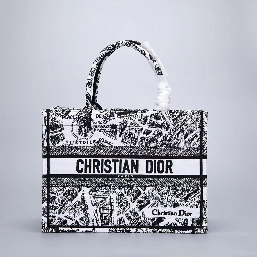 Dior Book Tote Handbags Tote Bags Black White Embroidery