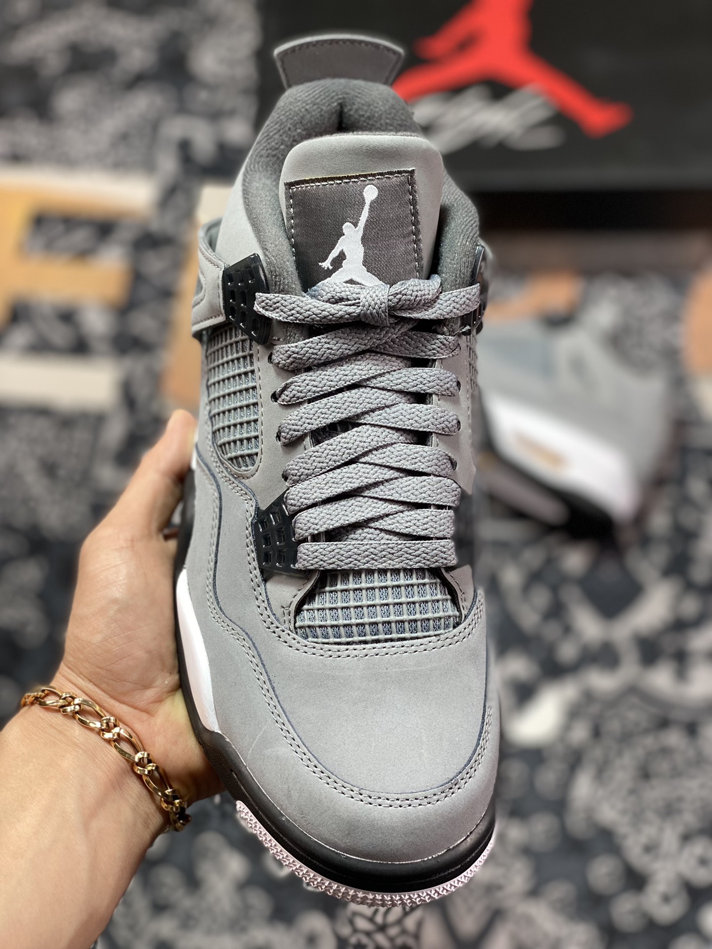 aj4 generation mid-top retro casual sports culture basketball shoes ”Cool Gray Gray Mouse” 308497-007