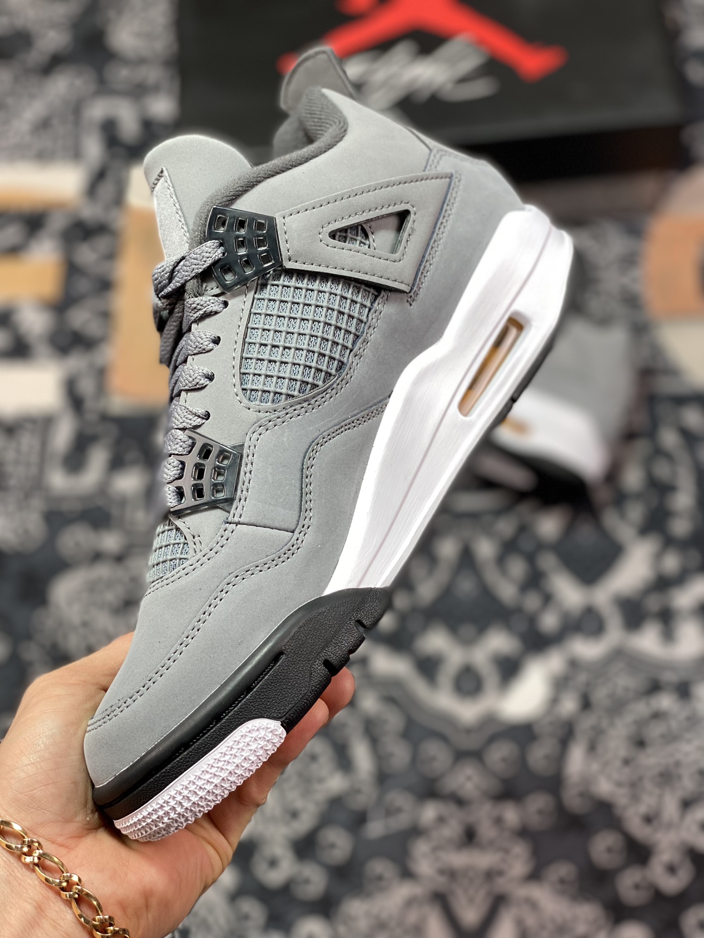 aj4 generation mid-top retro casual sports culture basketball shoes ”Cool Gray Gray Mouse” 308497-007