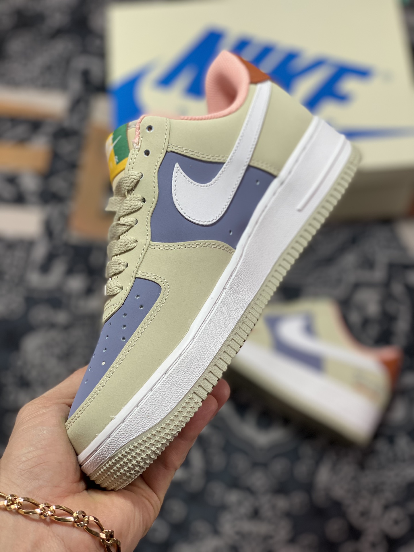 Nike Air Force 1 07 Low ”GUCCI” Air Force 1 Series ”Color Matching Beige Gray Purple Blue White Old Orange Hook” 315115-009