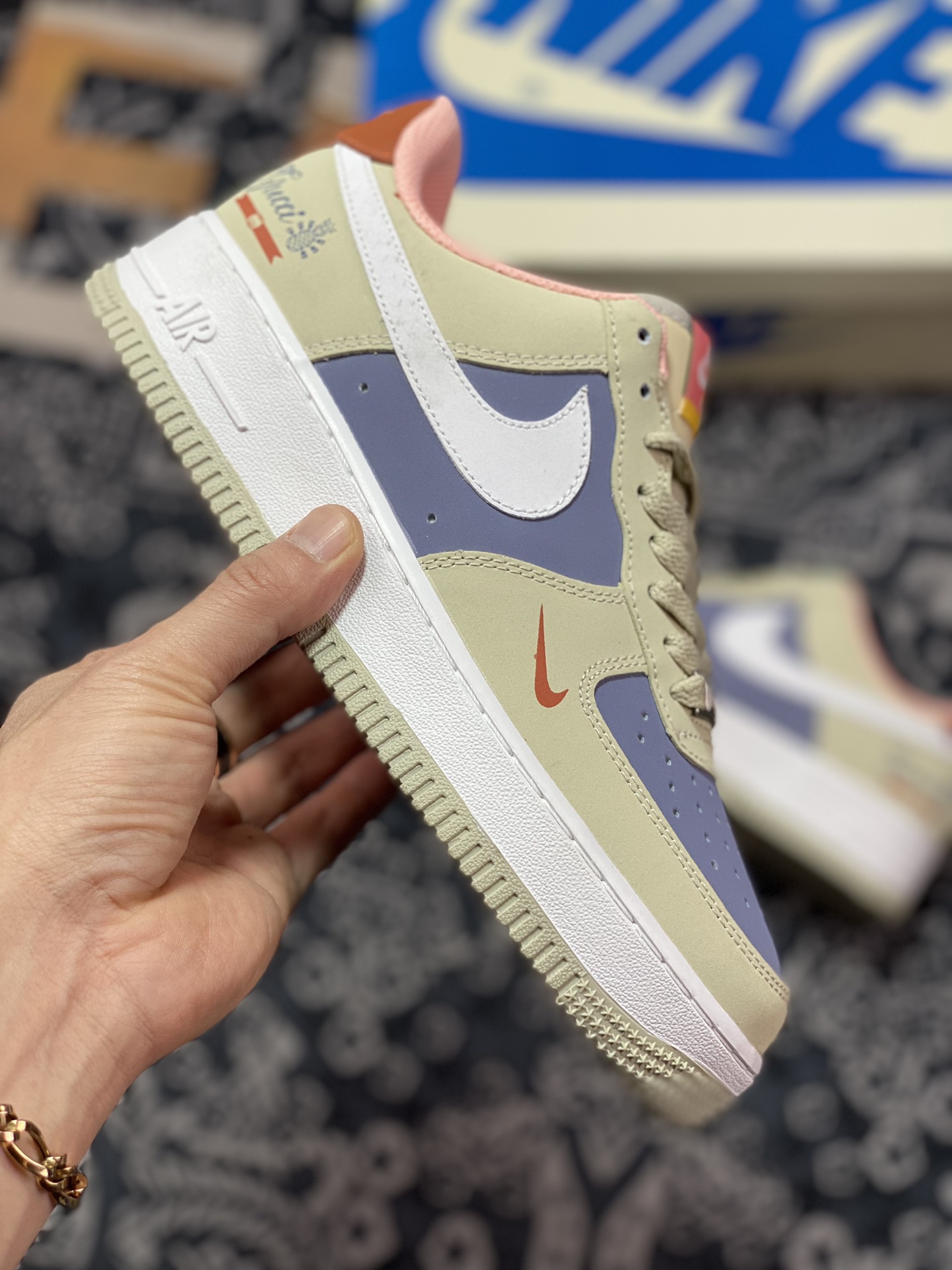 Nike Air Force 1 07 Low ”GUCCI” Air Force 1 Series ”Color Matching Beige Gray Purple Blue White Old Orange Hook” 315115-009