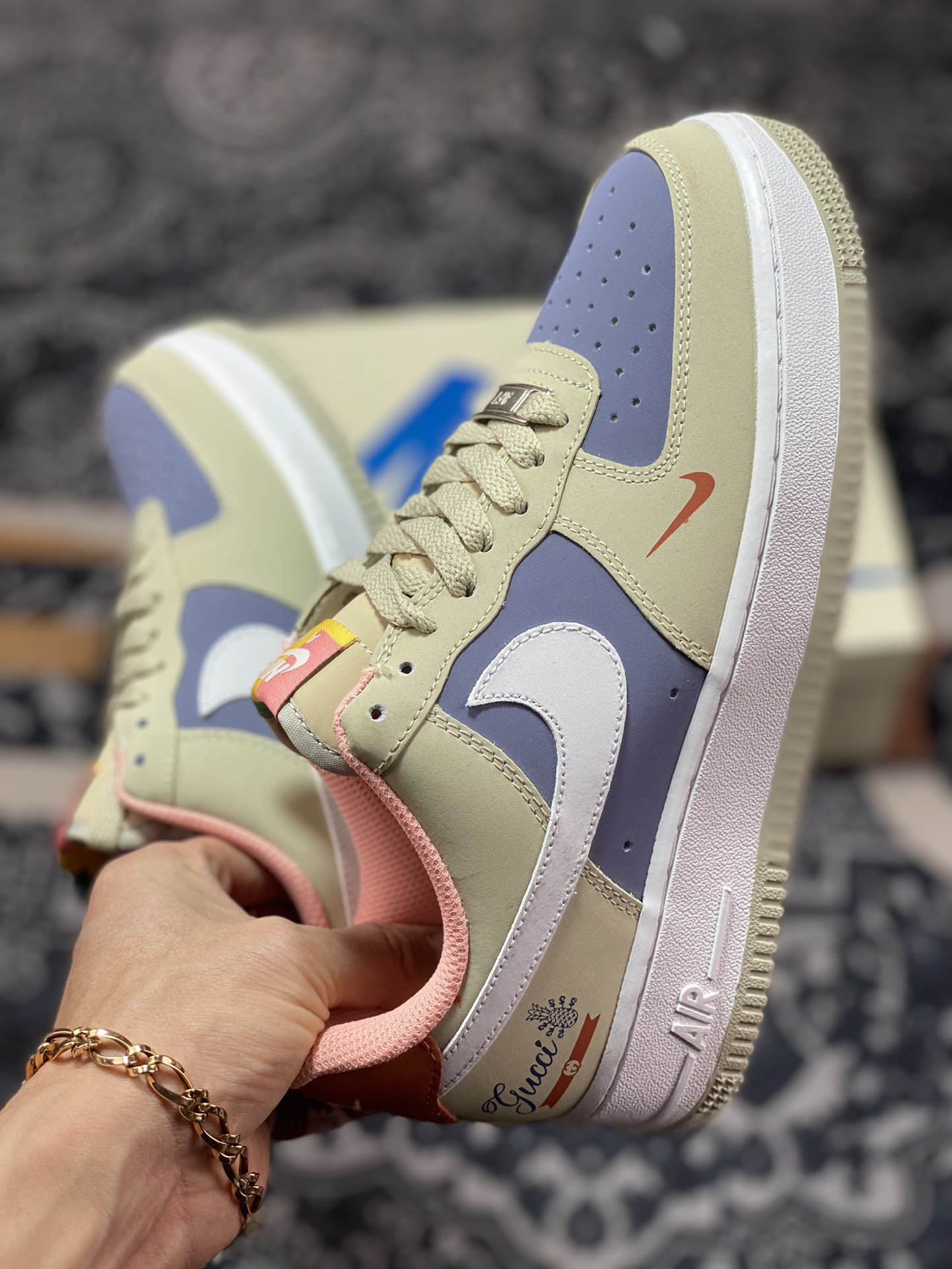 Nike Air Force 1 07 Low ”GUCCI” Air Force 1 Series ”Color Matching Beige Gray Purple Blue White Old Orange Hook” 315115-009