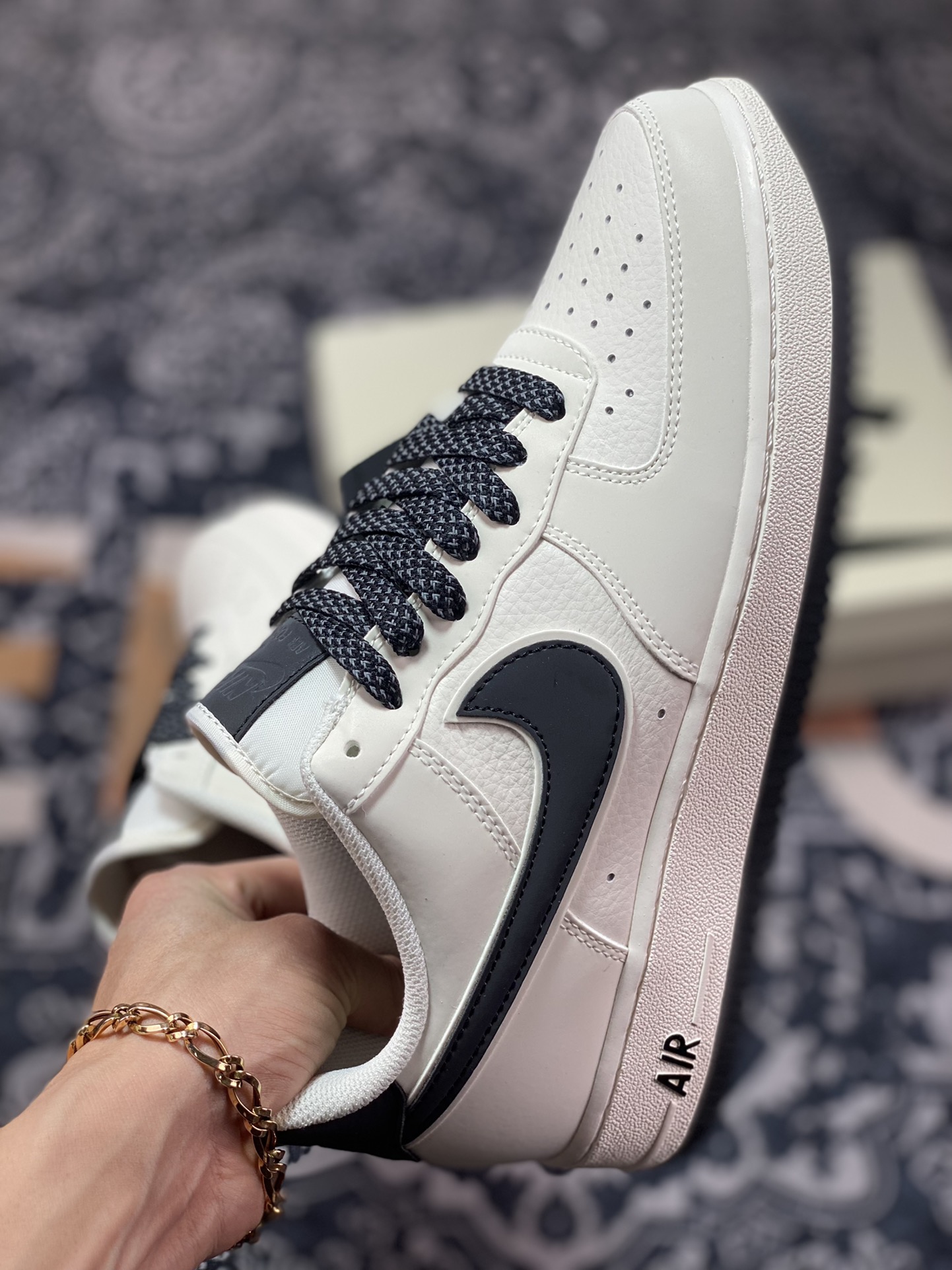 240 Nike Air Force 1’07 Low”Beige White/Black Reflective” “皮革米白黑3M反光叠钩”GL6835-001