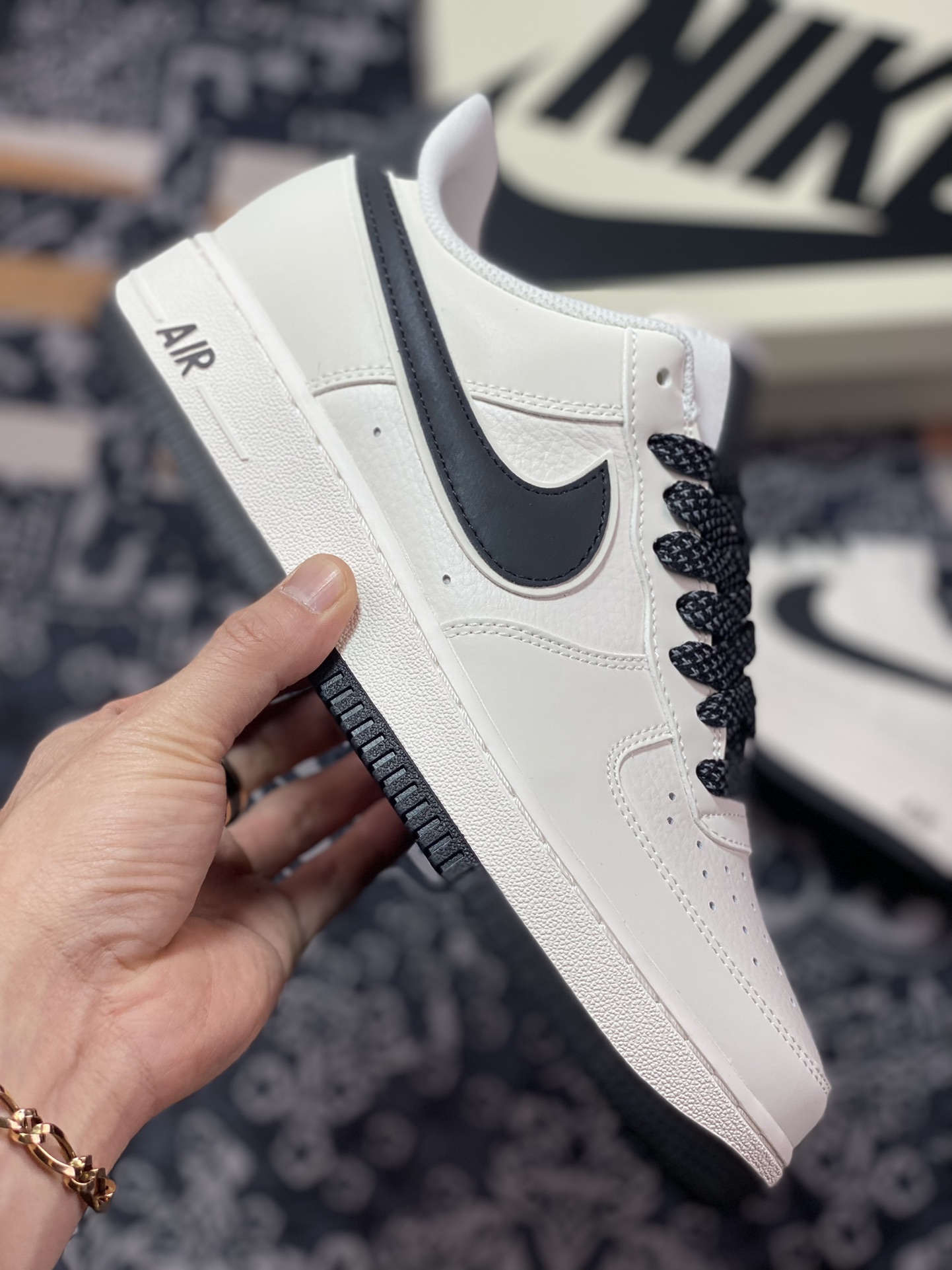 240 Nike Air Force 1’07 Low”Beige White/Black Reflective” “皮革米白黑3M反光叠钩”GL6835-001