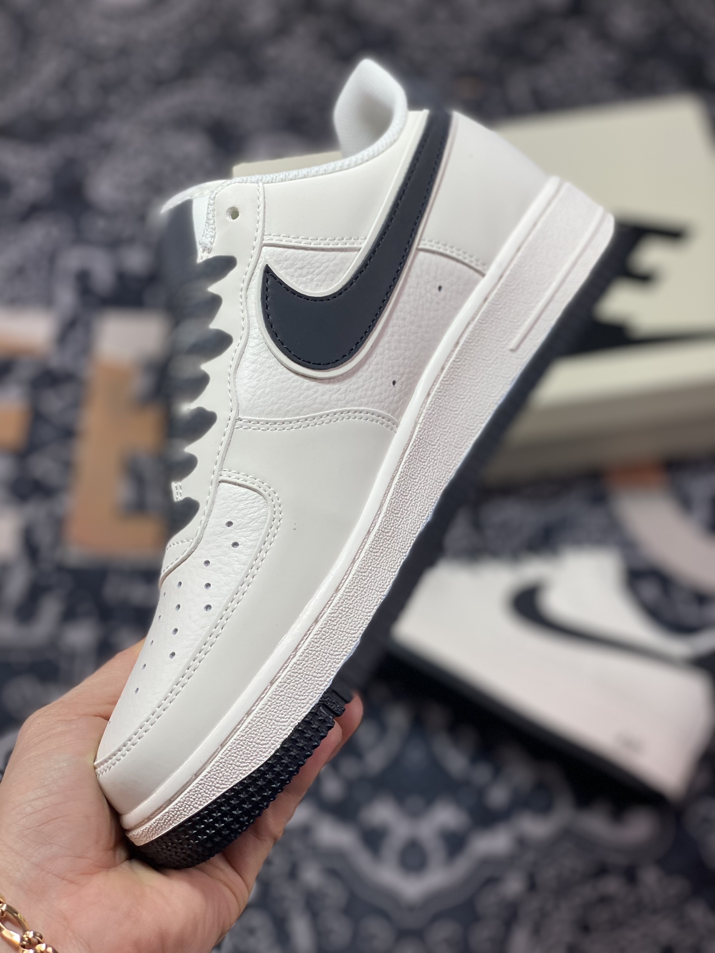 240 Nike Air Force 1’07 Low”Beige White/Black Reflective” “皮革米白黑3M反光叠钩”GL6835-001
