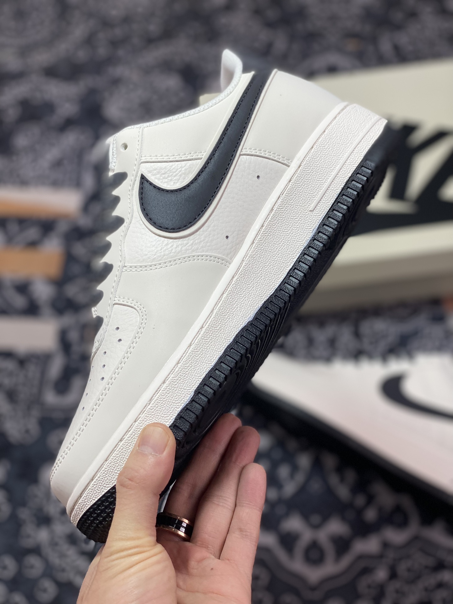 240 Nike Air Force 1’07 Low”Beige White/Black Reflective” “皮革米白黑3M反光叠钩”GL6835-001