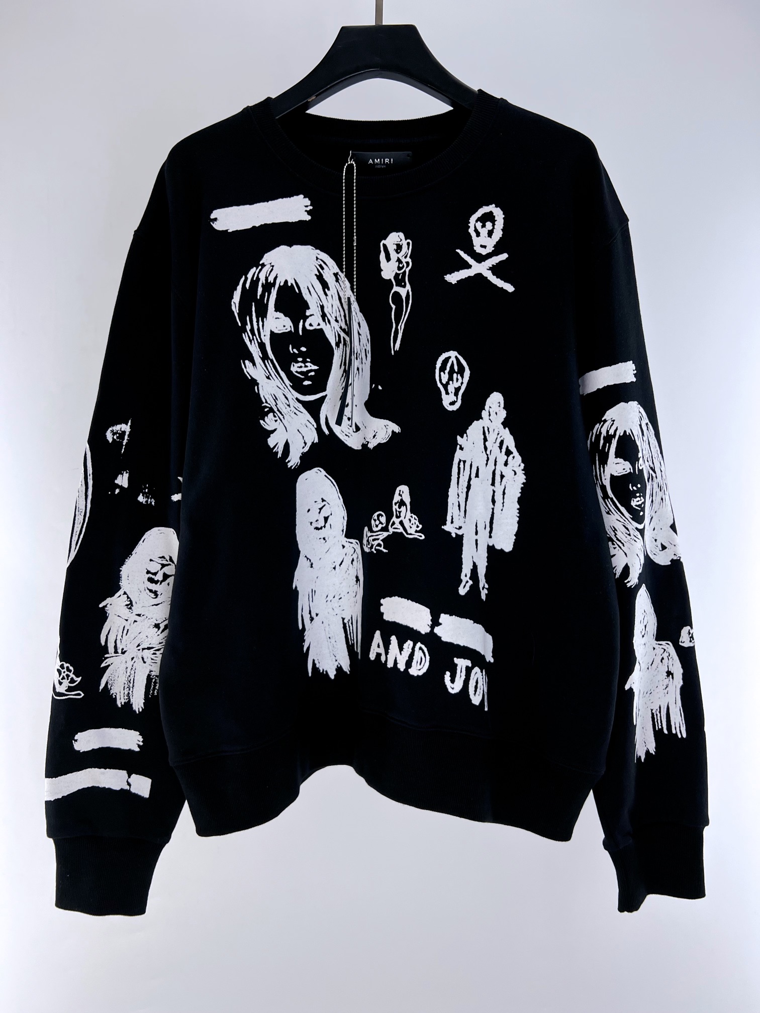 Amiri Sketch Print Sweatshirt Black Cotton Fleece Crew Neck Jumper Pullover