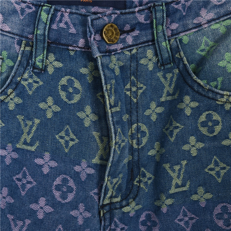 200 Louis Vuitton /路易威登 23ss 彩虹满印老花提花牛仔短裤