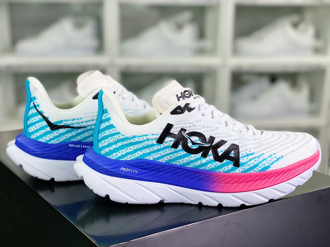 Men [HOKA] ONE ONE Bondi 8 Low series low-cut thick-soled jogging shoes ”Mesh White and Blue Pink” 1127893/ WSBB