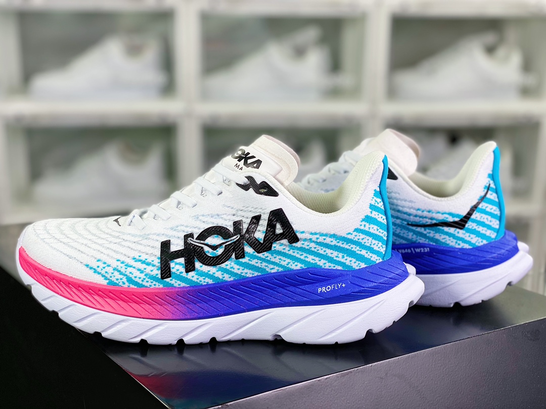 Men [HOKA] ONE ONE Bondi 8 Low series low-cut thick-soled jogging shoes ”Mesh White and Blue Pink” 1127893/ WSBB