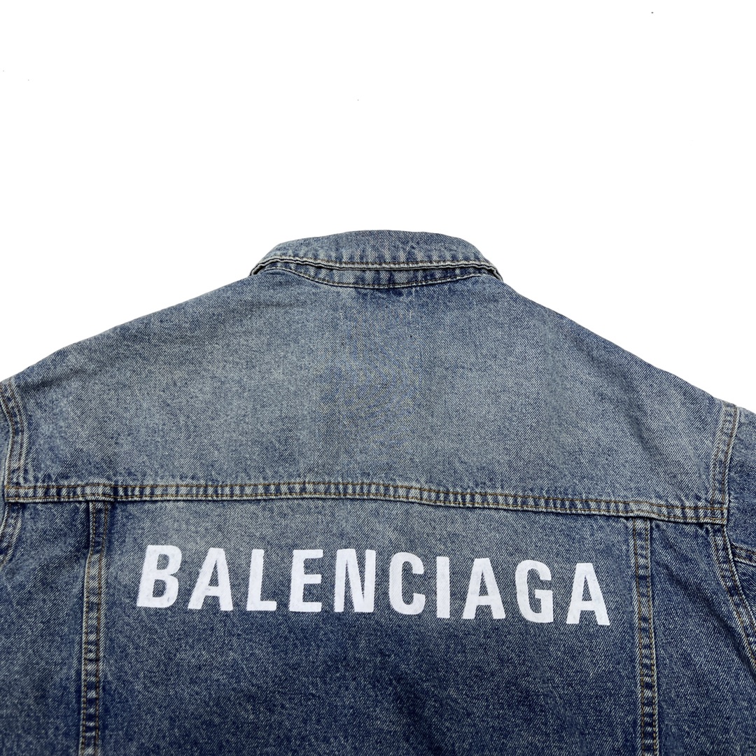 300 Balenciaga/巴黎世家字母印花宽松水洗牛仔外套