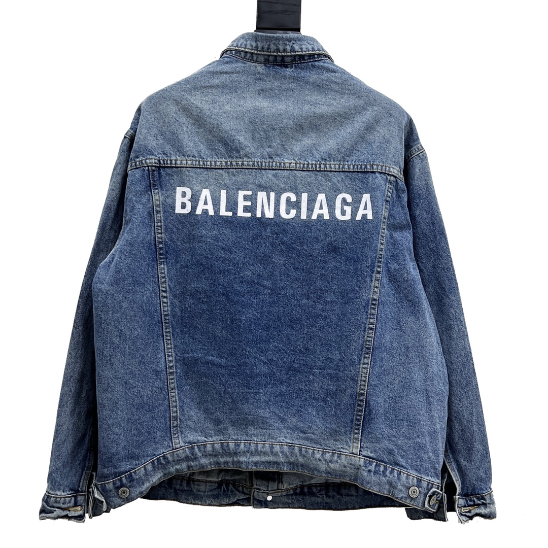 300 Balenciaga/巴黎世家字母印花宽松水洗牛仔外套