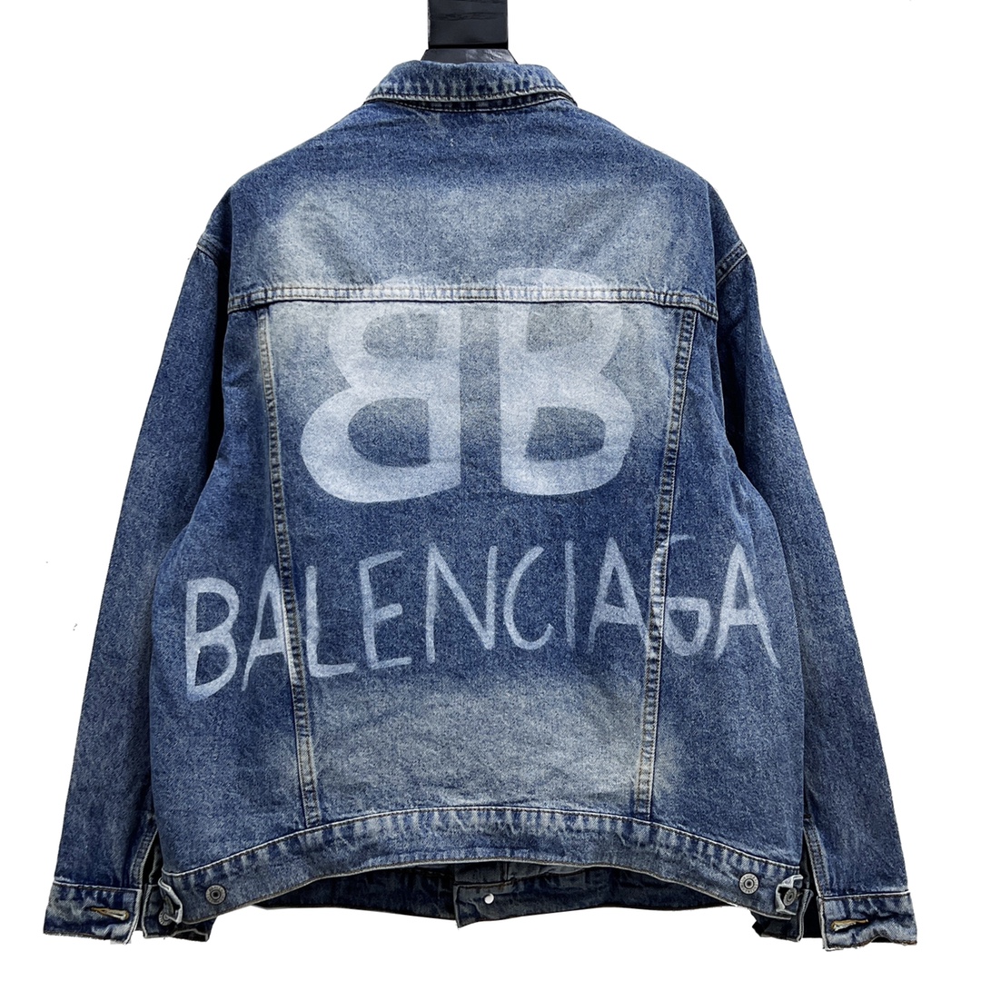 300 Balenciaga巴黎世家 双B涂鸦夜光水洗牛仔外套