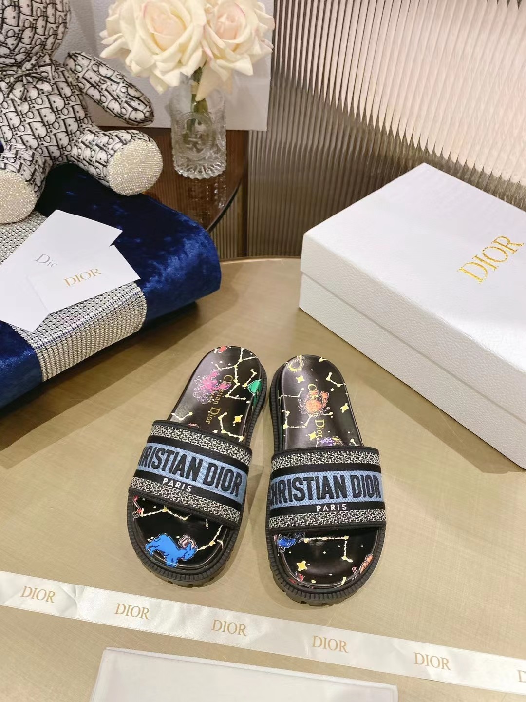 Dior Shoes Slippers Buy 2023 Replica
 Embroidery Sheepskin TPU