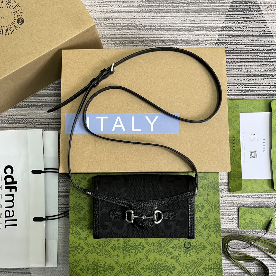 GUCCI 馬銜扣 1955 迷你 斜挎包 黑色大G布