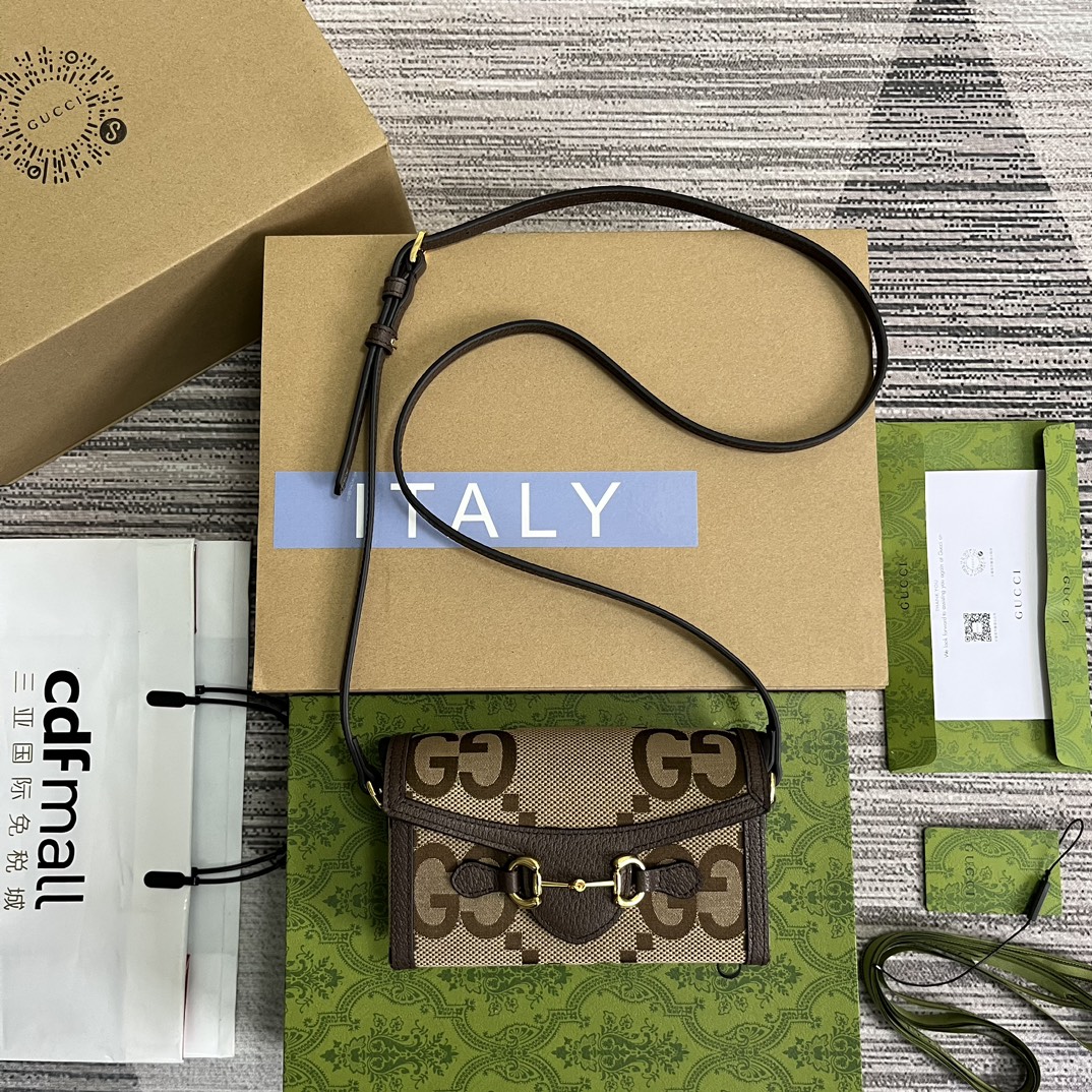 GUCCI 馬銜扣 1955 迷你斜背包 大G布