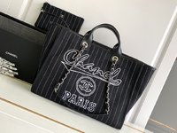 Chanel Handbags Tote Bags Black Silver Printing All Copper Canvas Cowhide Beach