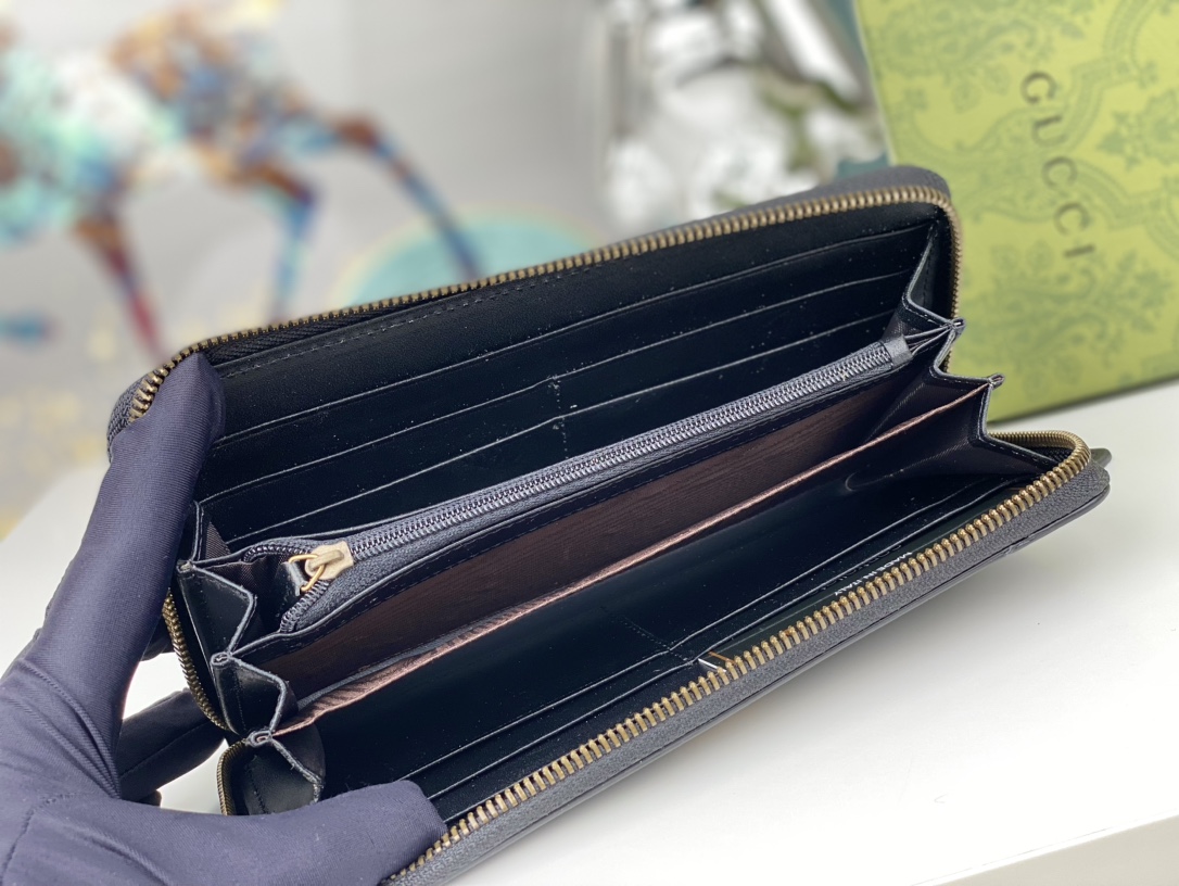 Gucci Zip Around Wallet Black Leather Standard everyday