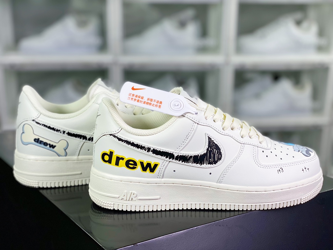 260 Air Force 1'07 Low”White/Blalck/Drew”空军一号“皮革白黑黄Drew涂鸦”CW2288-663