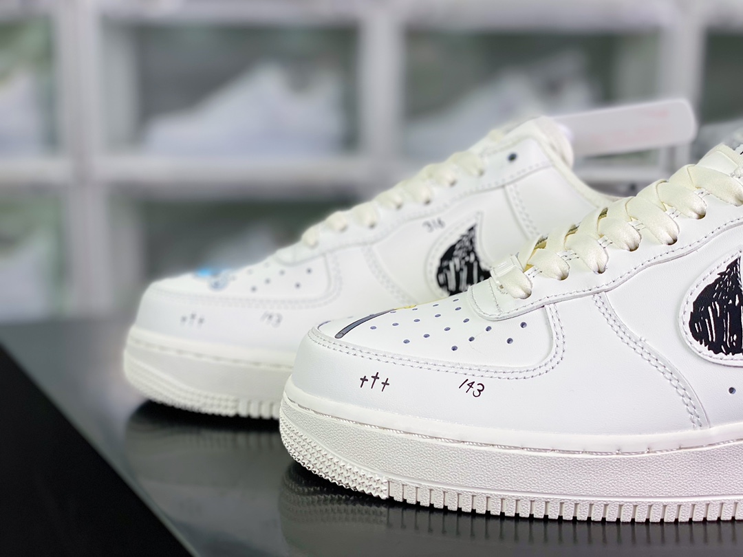 260 Air Force 1'07 Low”White/Blalck/Drew”空军一号“皮革白黑黄Drew涂鸦”CW2288-663