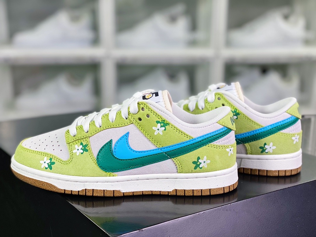 240 SB Dunk Low SE”85 Double Swoosh Green Appl/Flower Blue Grey”扣篮“花朵苹果绿浅灰深绿蓝双钩”DO9457-122