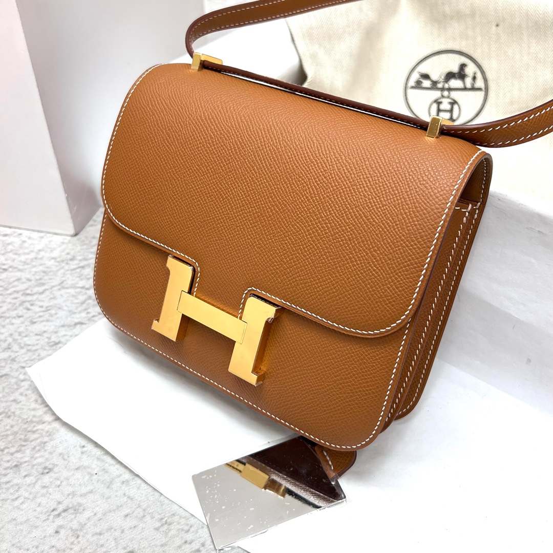 Hermès 25 small quantity in stock! Mirror Constance19cm Epsom original palm print leather ck37 golden brown gold buckle mirror style top hand sti