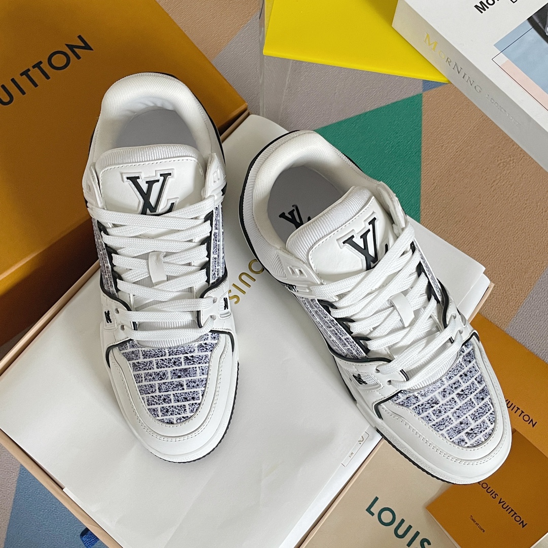 Louis Vuitton Skateboard Shoes Sneakers Splicing Cowhide Rubber TPU Vintage Sweatpants