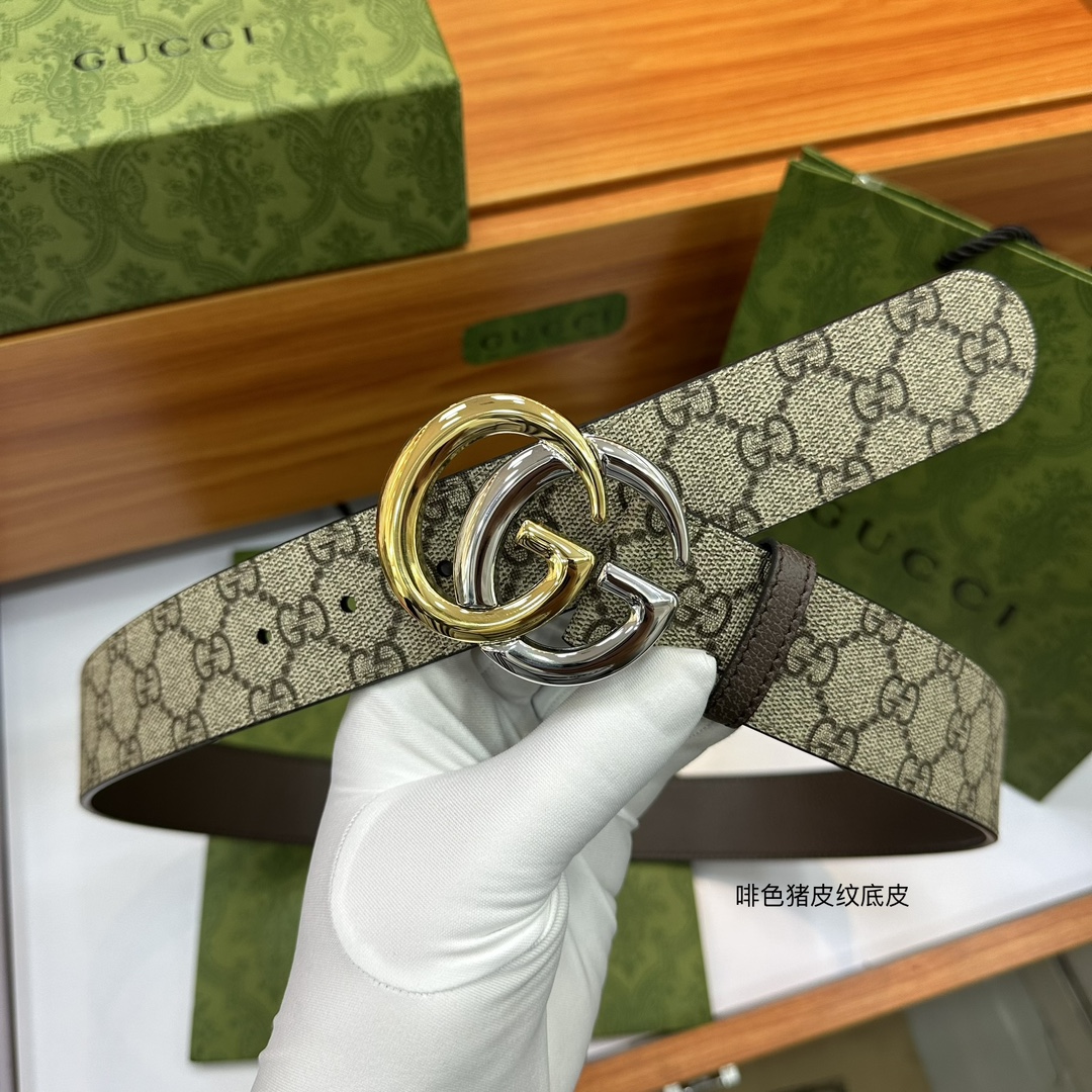 顶级原单复刻配送专柜全套礼盒包装GUCCI.古奇尺寸4.0cm带身釆用防水面料彩印啡色大G标志与啡色野猪