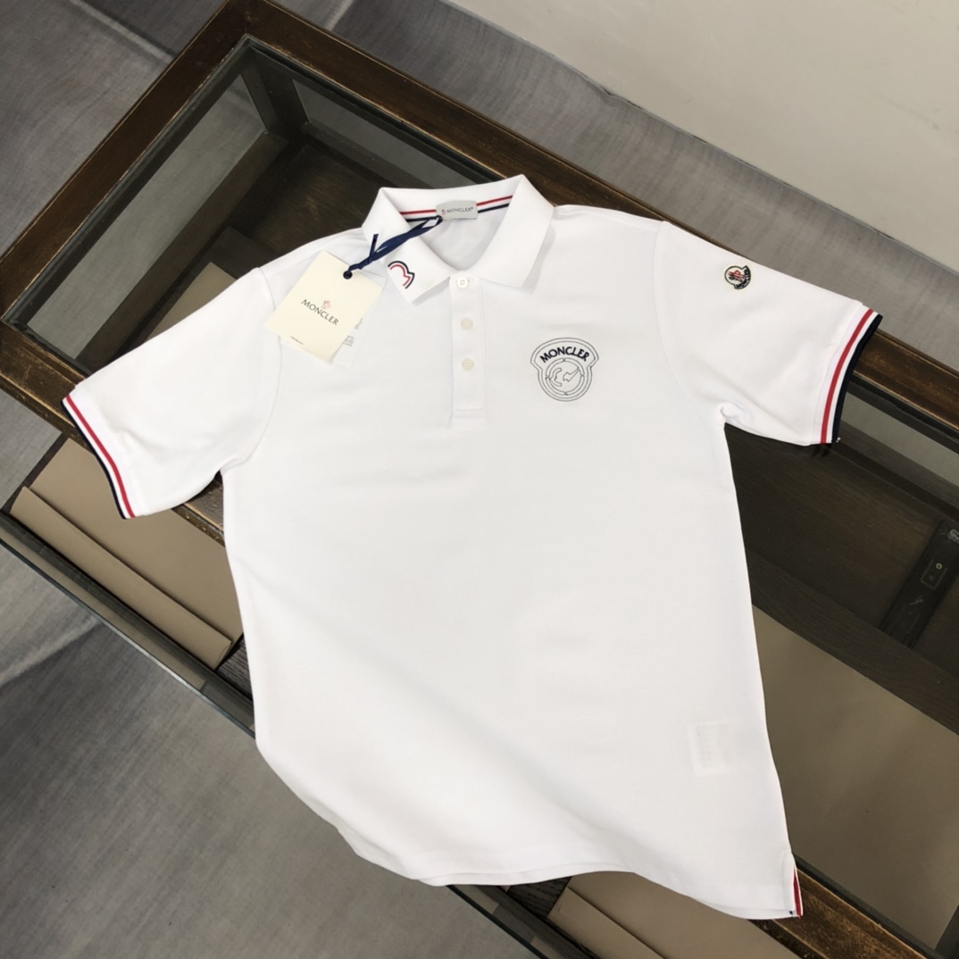 Moncler Clothing Polo T-Shirt Black White Printing Cotton Mesh Cloth Short Sleeve