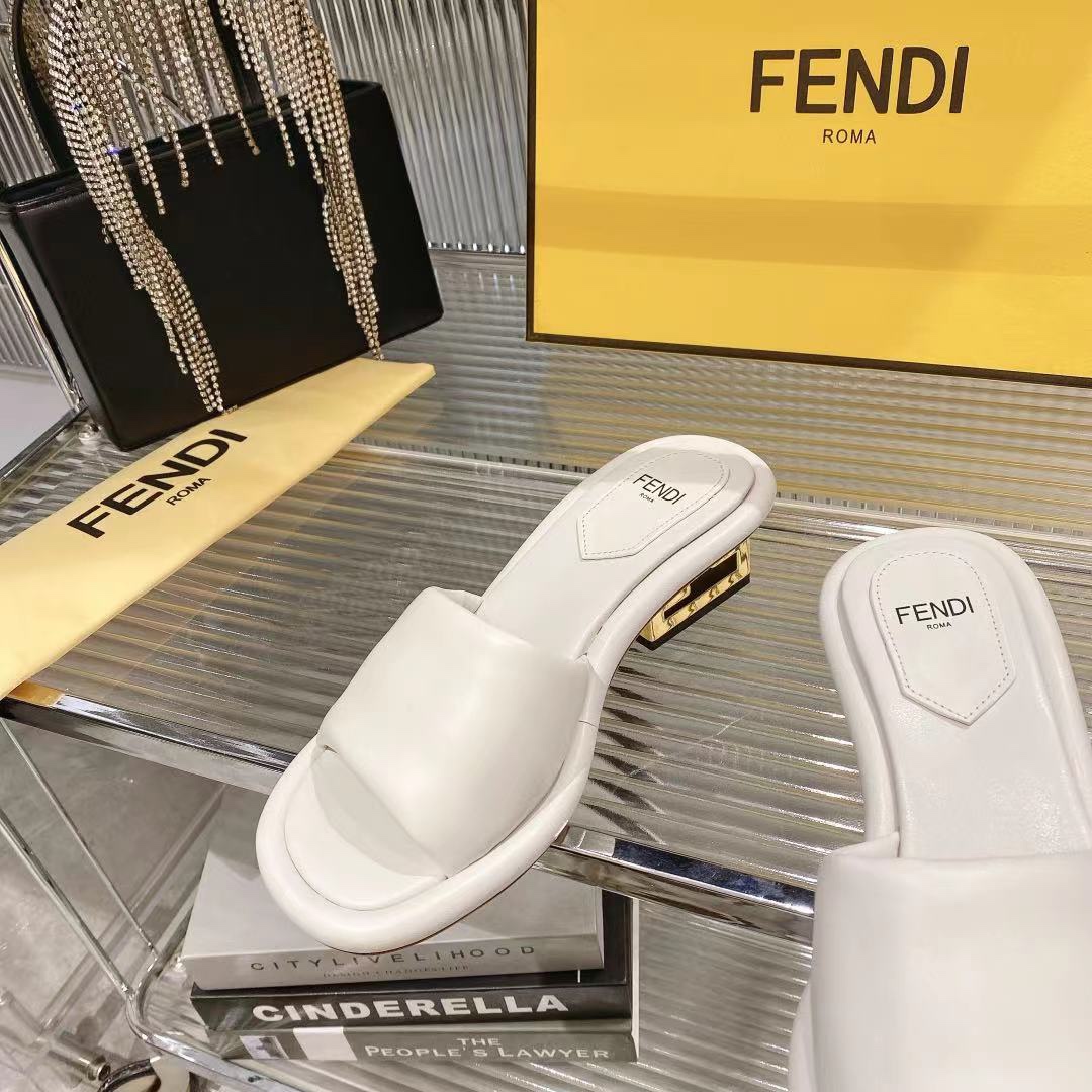 Fendi Women's White Leather Platform Heeled Sandals Slides Luxury Designer 7 i1680014458 1511 5