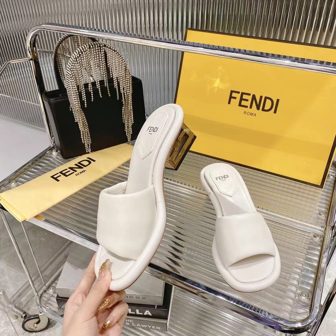 Fendi Women's White Leather Platform Heeled Sandals Slides Luxury Designer 2 i1680014458 1637 2