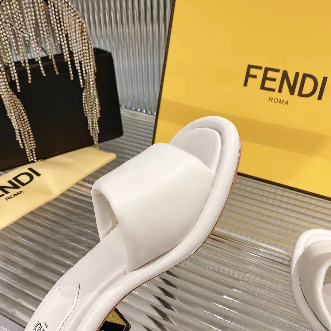 Fendi Women's White Leather Platform Heeled Sandals Slides Luxury Designer 10 i1680014458 4861 8