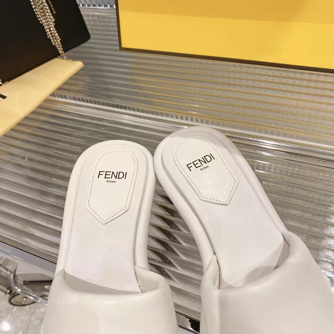Fendi Women's White Leather Platform Heeled Sandals Slides Luxury Designer 8 i1680014458 7205 6
