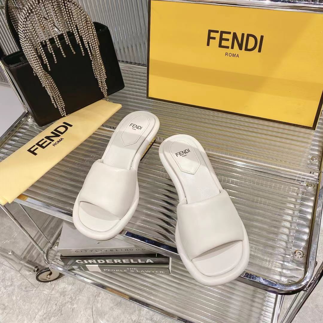 Fendi Women's White Leather Platform Heeled Sandals Slides Luxury Designer 4 i1680014458 7429 1