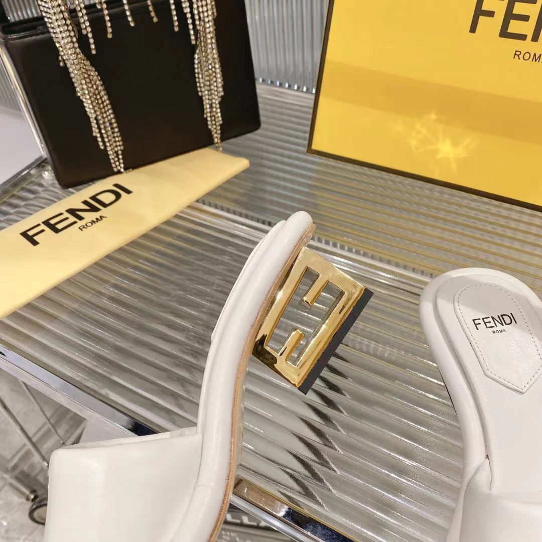Fendi Women's White Leather Platform Heeled Sandals Slides Luxury Designer 9 i1680014458 9174 7