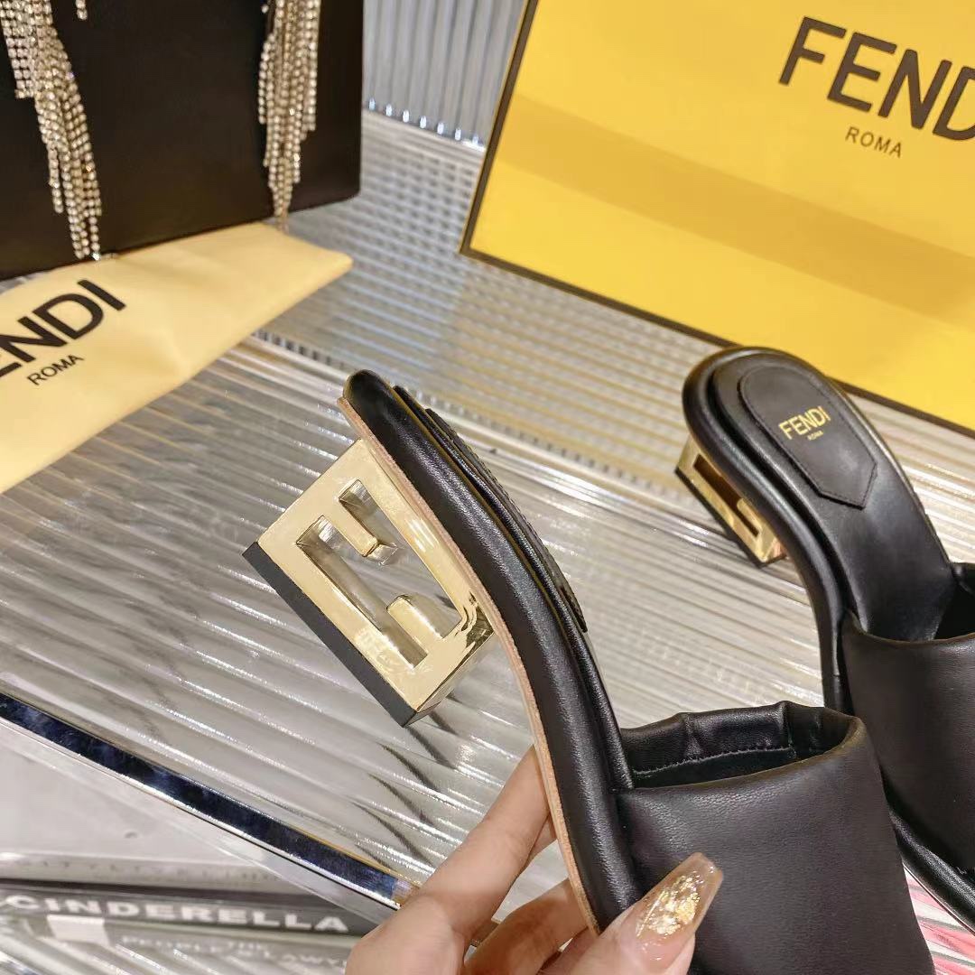 Fendi Women's Black Leather Block Heel Sandals Slides, Comfortable and Stylish 9 i1680014607 4256 7