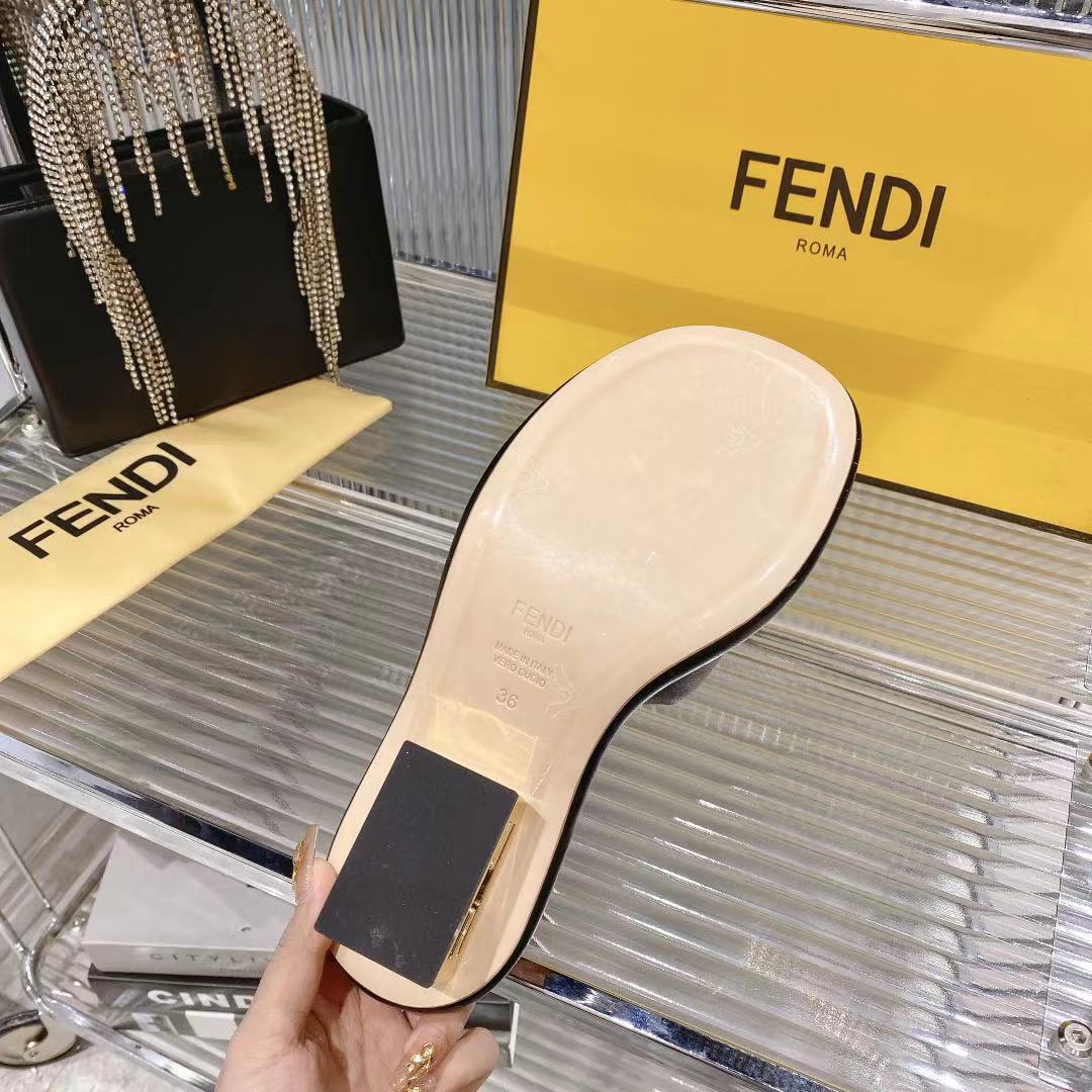 Fendi Women's Black Leather Block Heel Sandals Slides, Comfortable and Stylish 10 i1680014607 4769 8