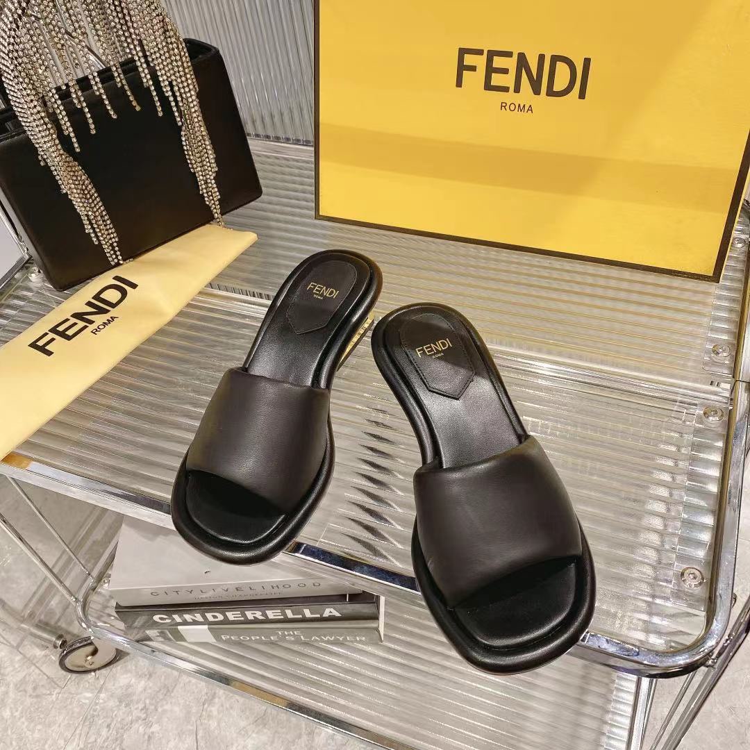 Fendi Women's Black Leather Block Heel Sandals Slides, Comfortable and Stylish 4 i1680014607 6923 1